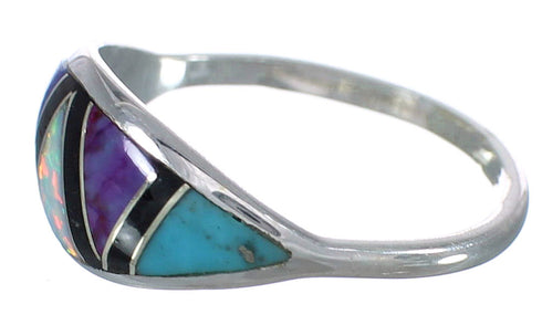 Southwest Multicolor Inlay Sterling Silver Ring Size 6-1/4 MX60187